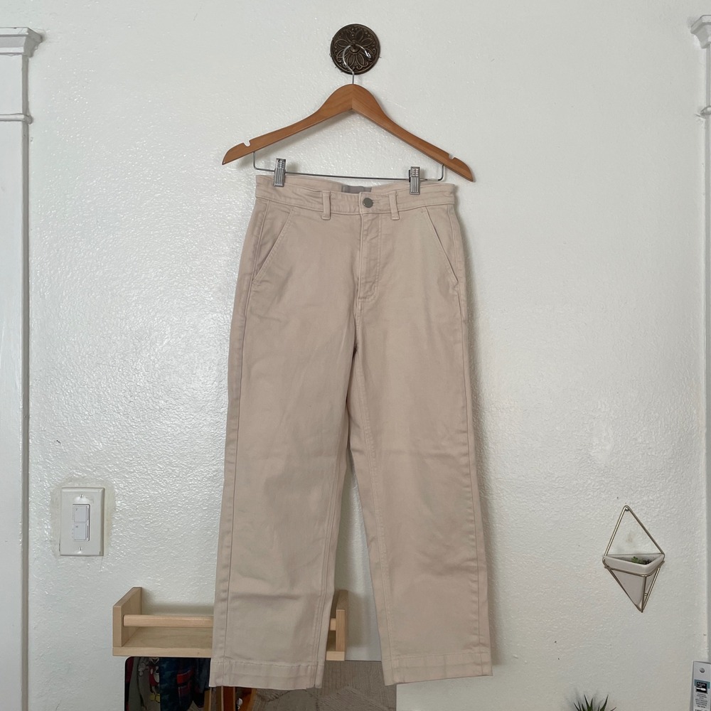 Everlane The Straight Leg Crop Pants Sand Beige High Rise Short 27 Utility Twill